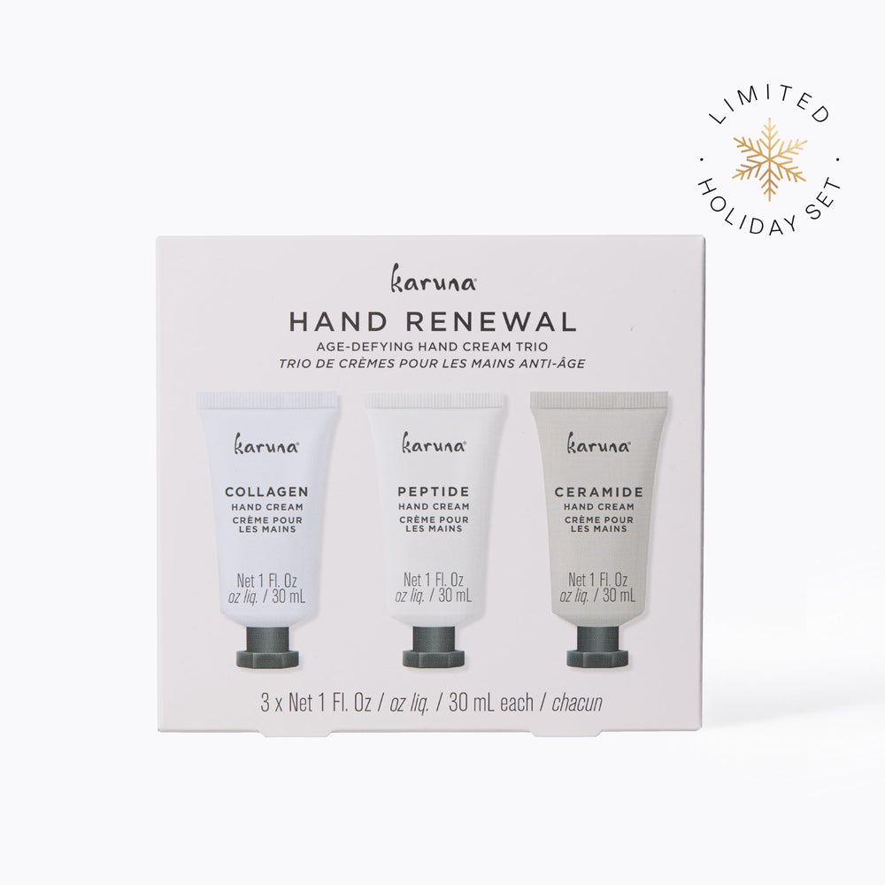 Karuna Warm Vanilla Cashmere hand cream squeeze-bottle close-up provides quick hydration.