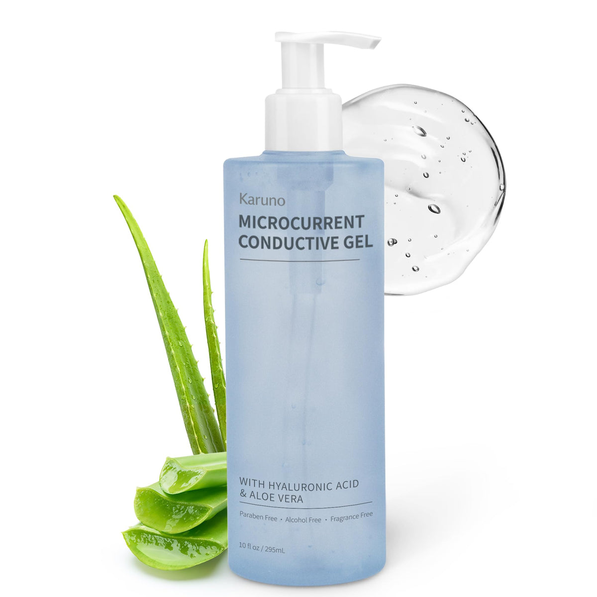 KARUNO 10oz conductive gel bottle shown, designed for smooth glide and reliable device contact