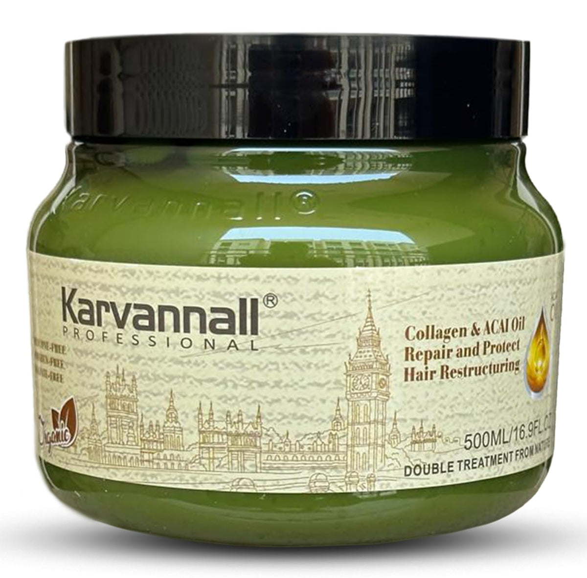 Karvannall collagen-acai hair mask packaging highlights premium formula for healthy-looking hair