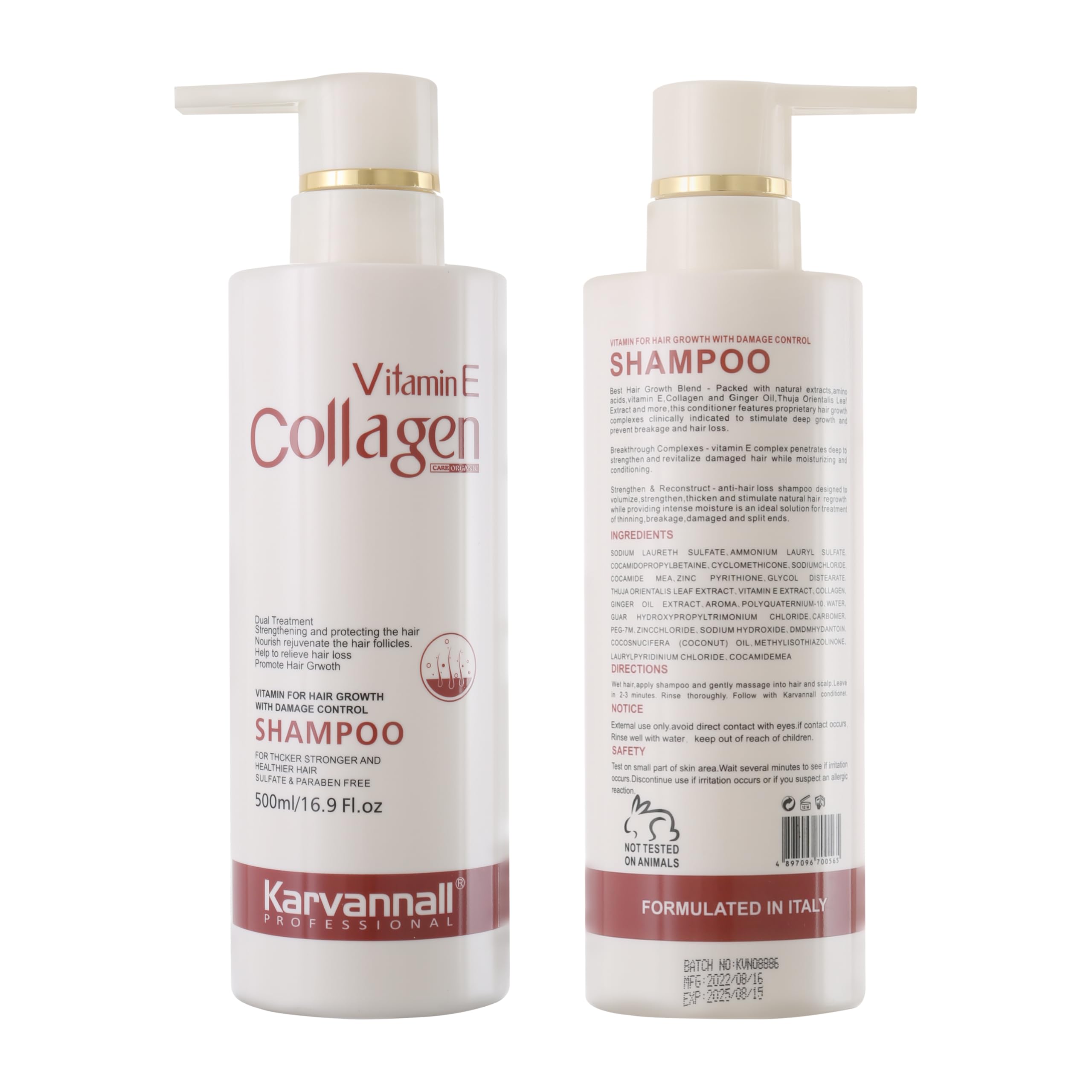 Karvannall Vitamin E and Collagen Shampoo bottle 16oz for convenient daily use