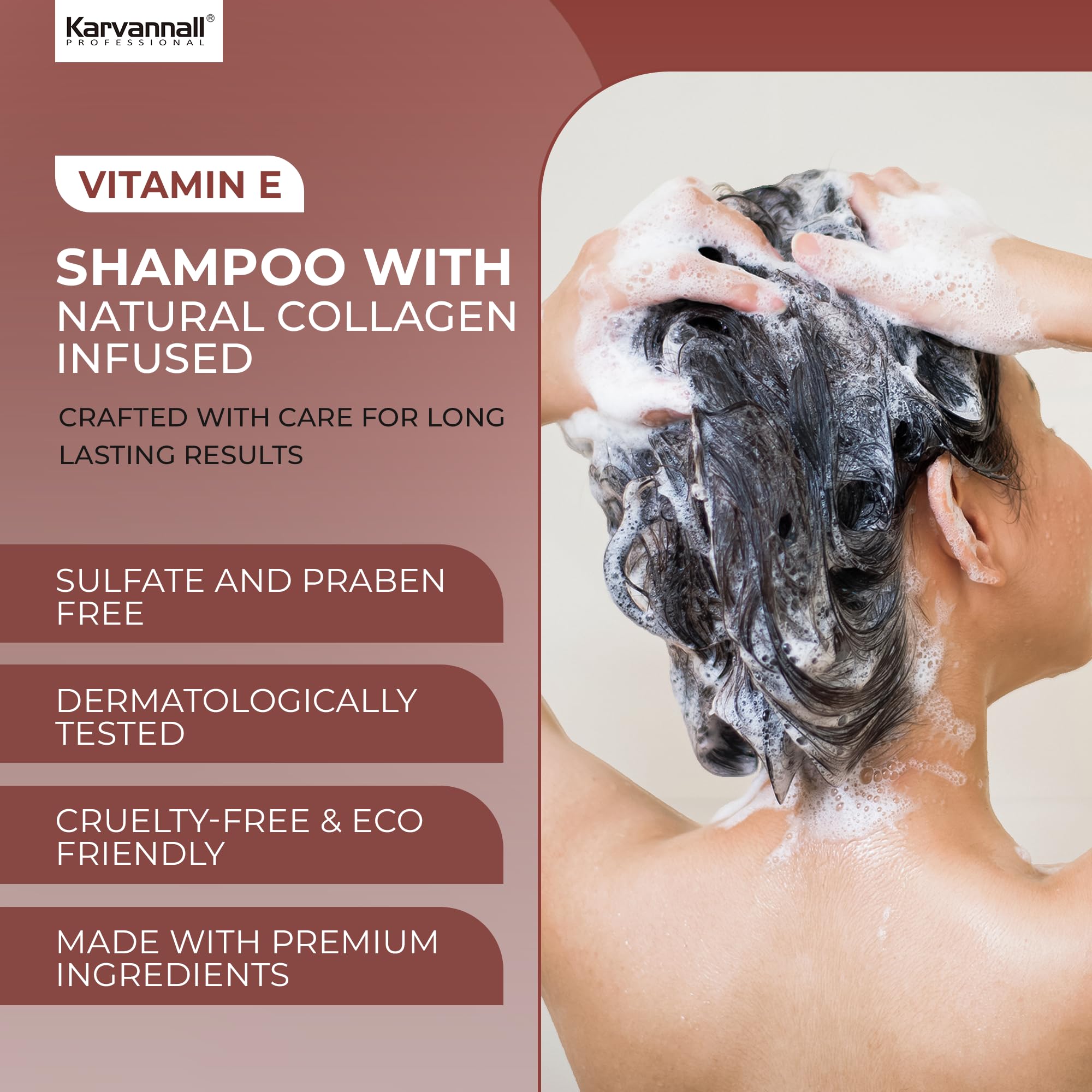 Karvannall Vitamin E and Collagen Shampoo collagen elements visualization strengthens hair