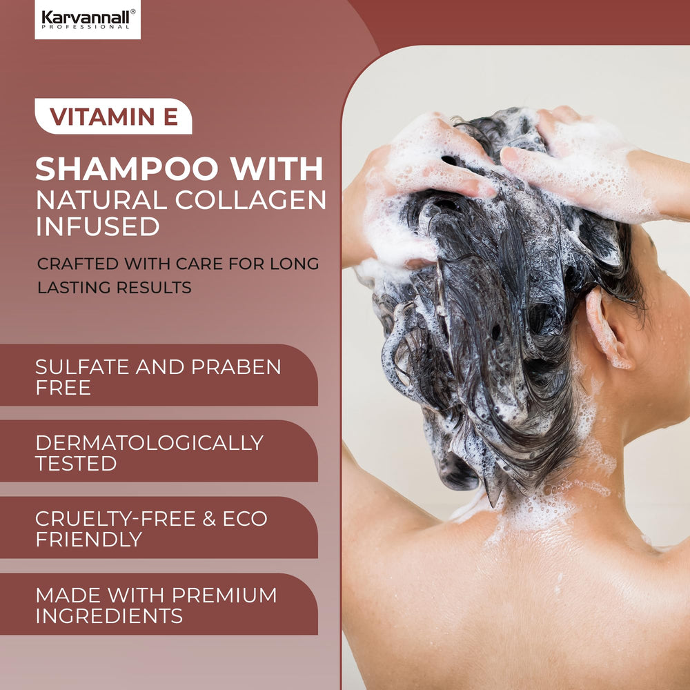 Karvannall Vitamin E and Collagen Shampoo collagen elements visualization strengthens hair