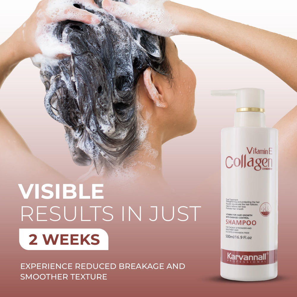 Karvannall Vitamin E and Collagen Shampoo hands applying on scalp for nourishment