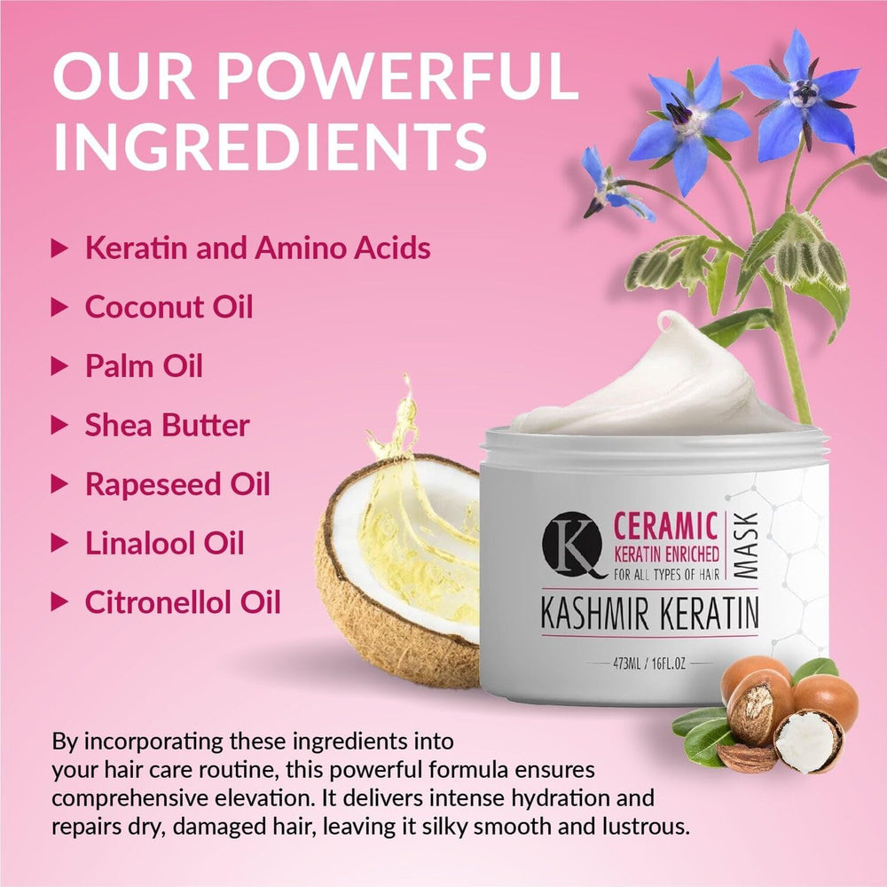 Kashmir Keratin Ceramic Hair Mask application demonstrates even coverage for deep hydration