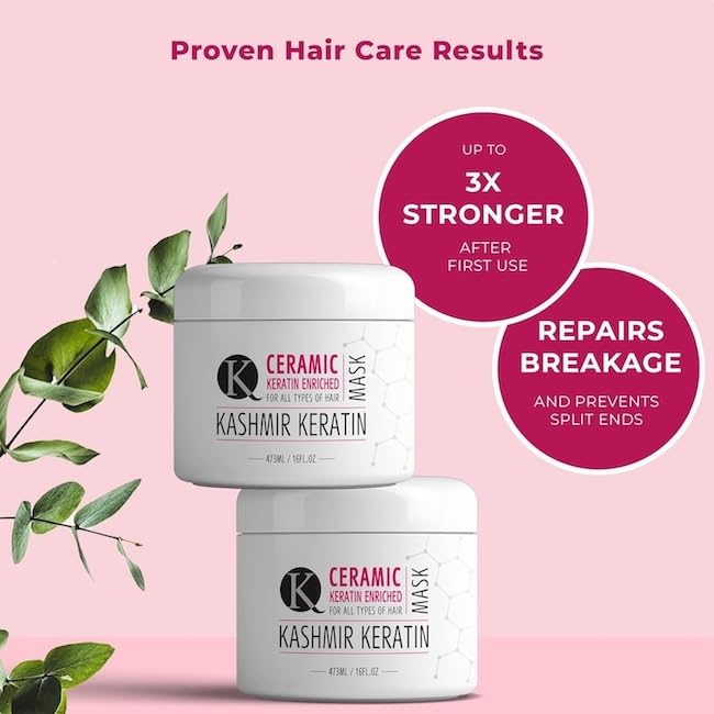Kashmir Keratin Ceramic Hair Mask packaging box emphasizes premium, cruelty-free formula