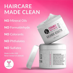 Kashmir Keratin Ceramic Hair Mask on hair strands highlights softness and shine