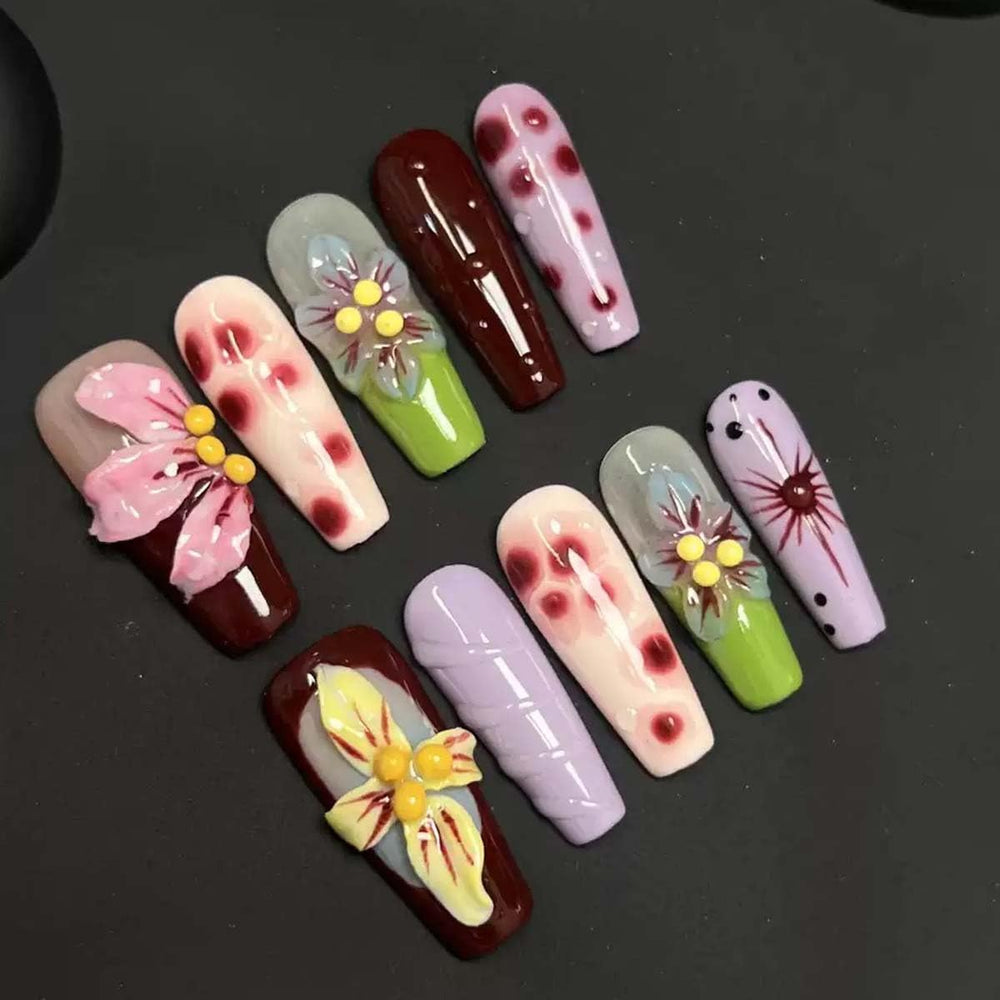 KASOICRA coffin press-on nails in a long design for quick, salon-style wear.