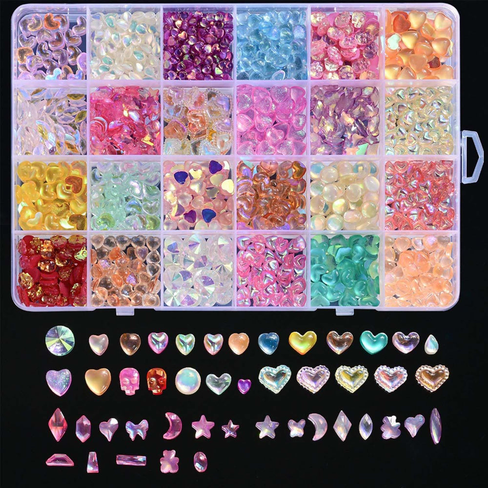 KASOICRA mixed-sizes heart rhinestones for creative nail decorations.