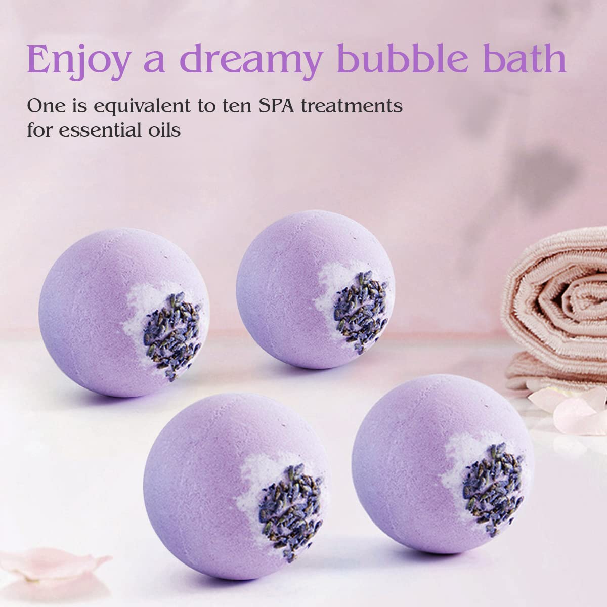 KASTU lavender extract bath bomb closeup highlighting soothing aroma.