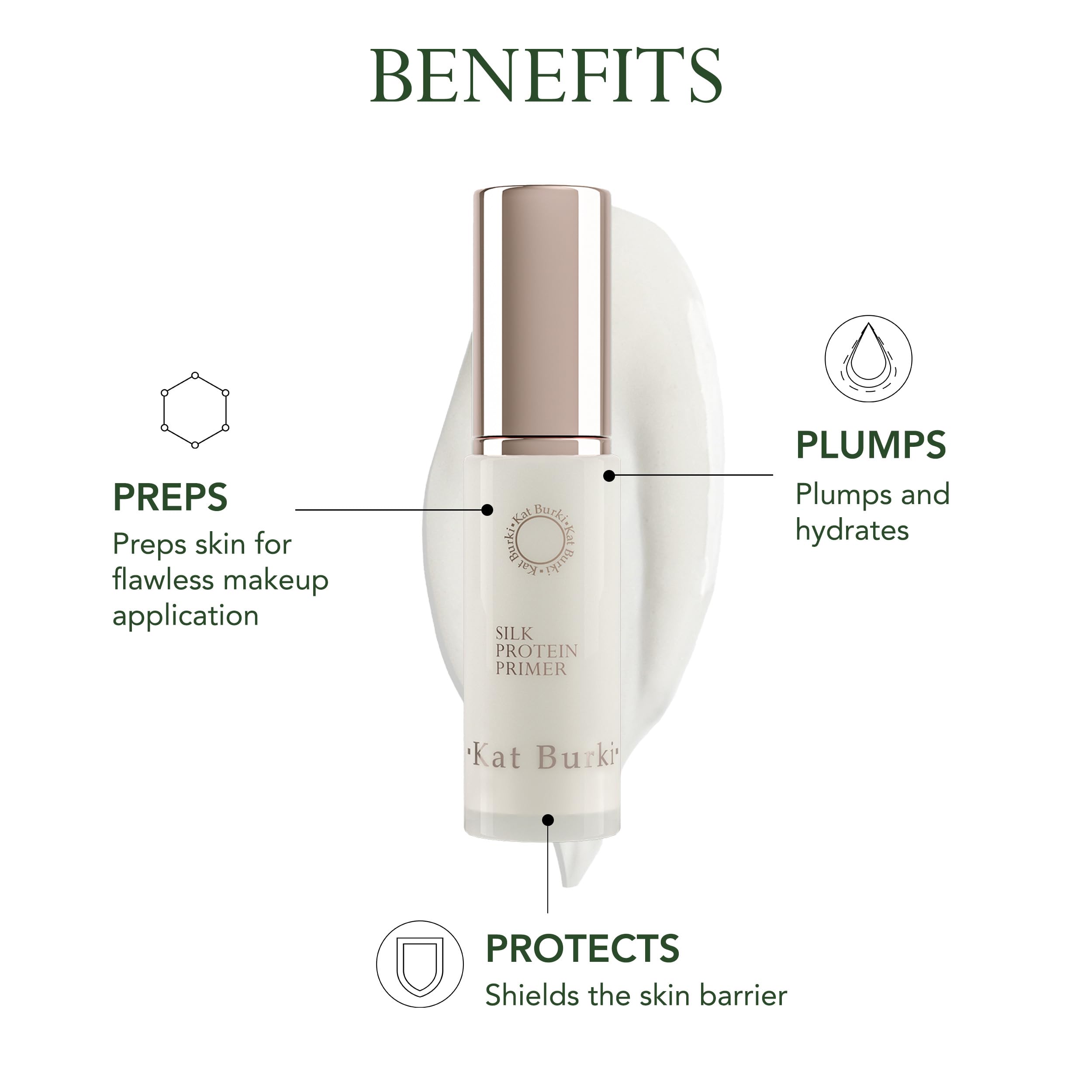 Kat Burki Silk Protein Primer texture swirl demonstrating hydrating silk proteins