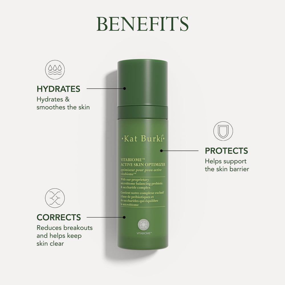 KAT BURKI VitaBiome packaging shown for easy, on-the-go skin optimization
