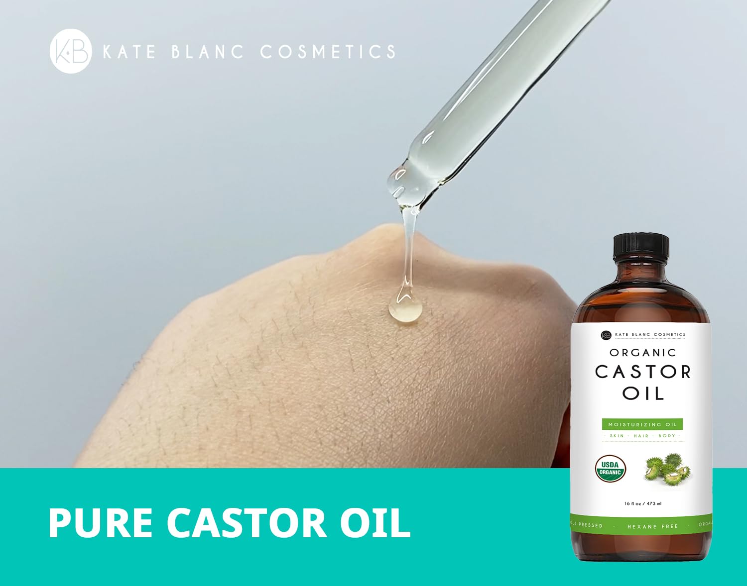 Kate Blanc Castor Oil for lashes and brows, helping appear fuller and defined.