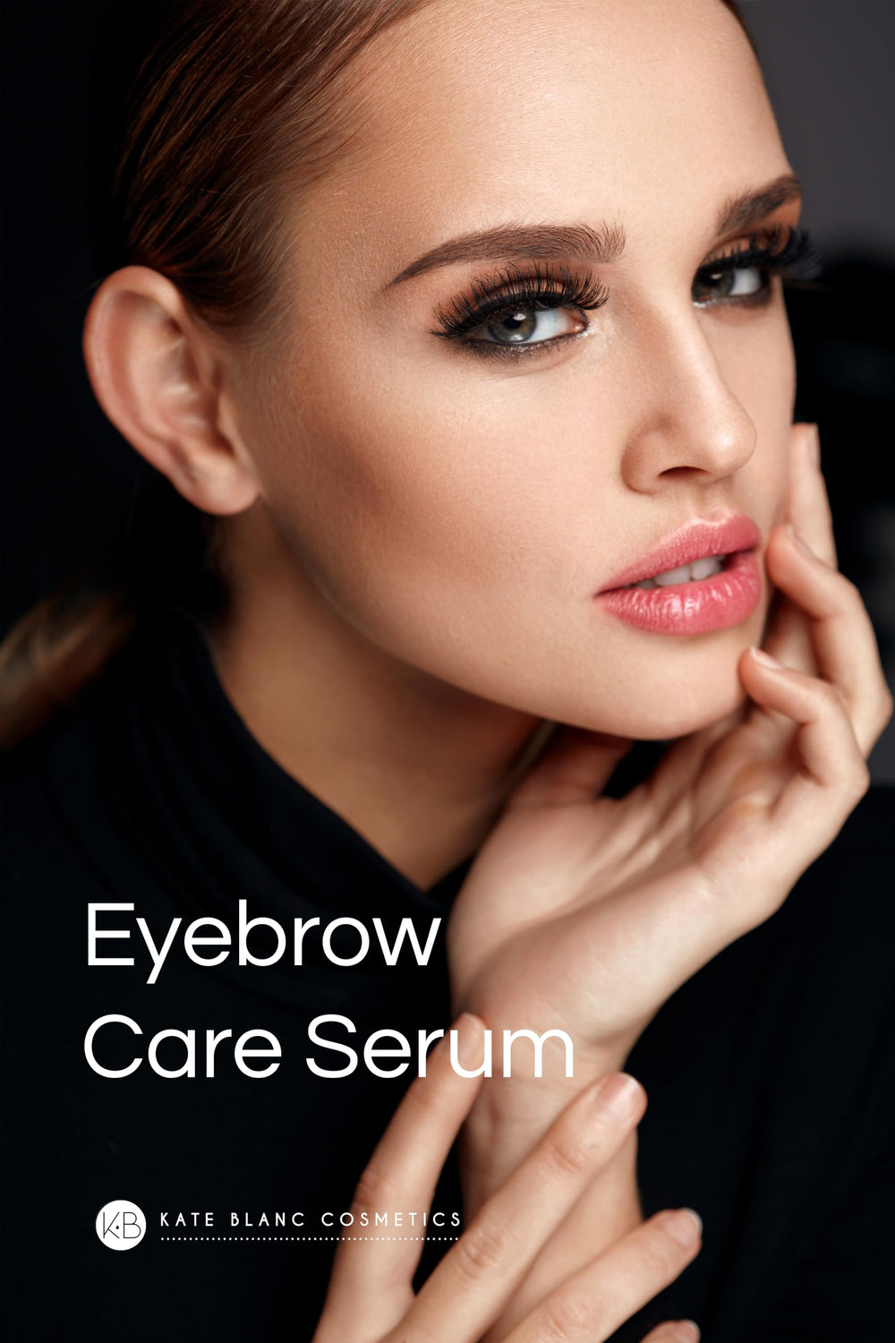 Glass bottle showcasing premium packaging for hair, skin, and brows