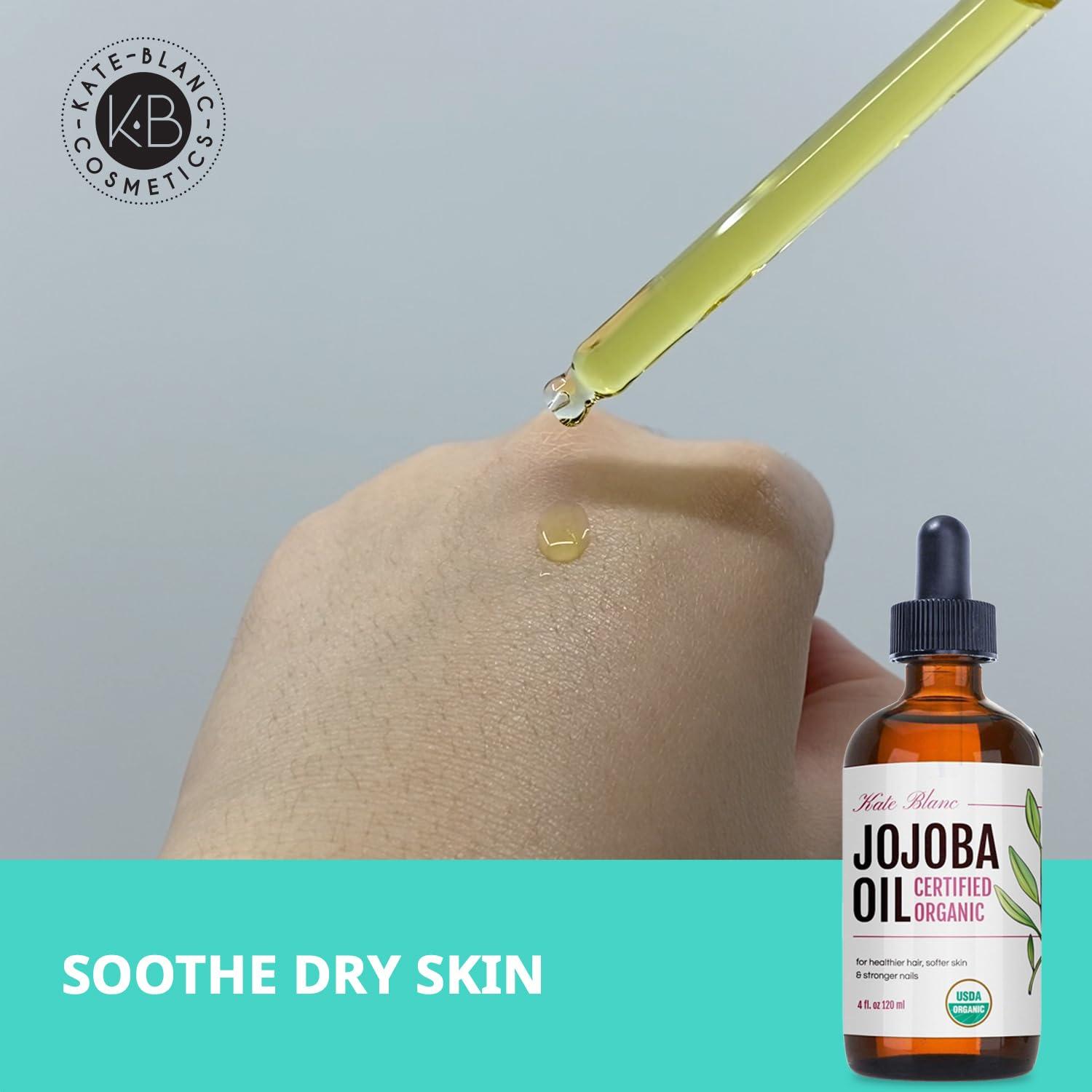 Kate Blanc Jojoba Oil on dry elbows and knees for extra moisture