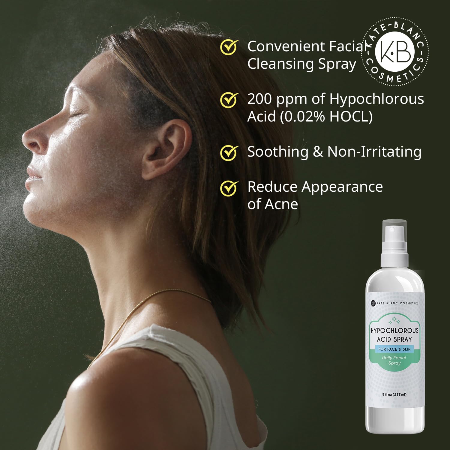 Kate Blanc hypochlorous spray for gentle skincare on sensitive skin.