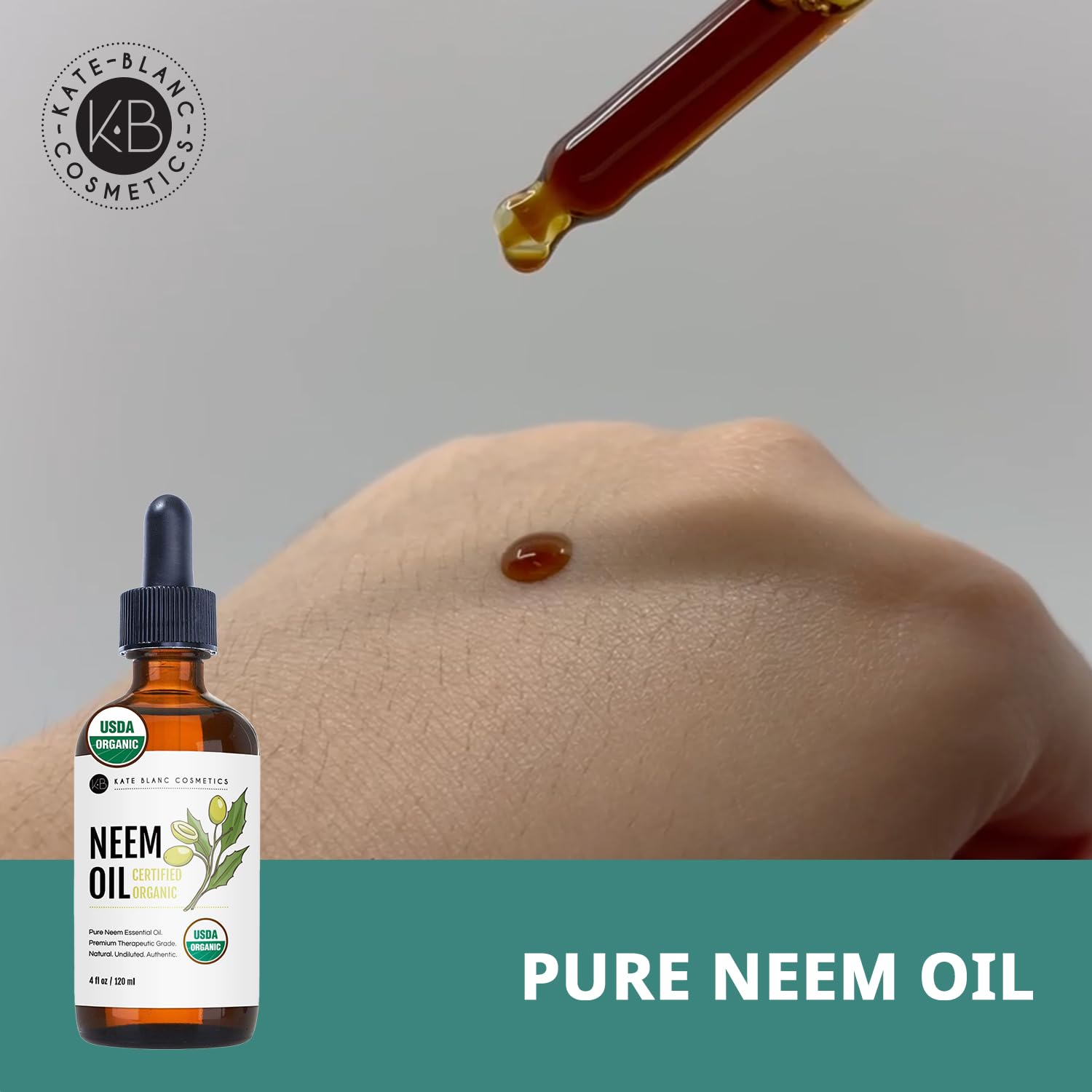 Kate Blanc Neem Oil used on skin and hair for moisturized, healthier-looking results.