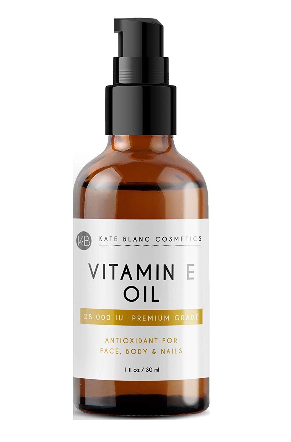 Kate Blanc Vitamin E Oil bottle showing the rich, nourishing formula for hydration