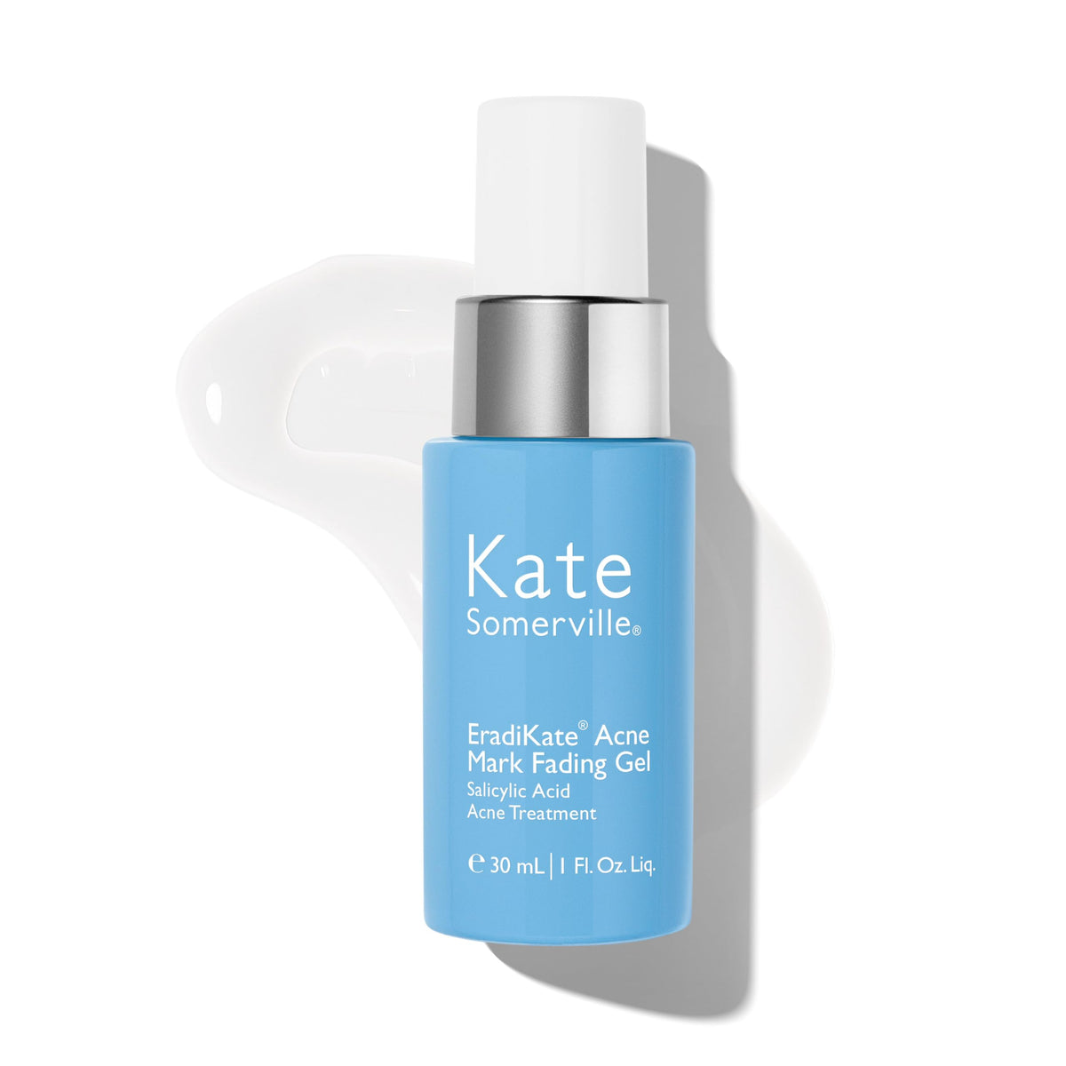Kate Somerville EradiKate gel bottle demonstrates targeted acne mark fading benefits.