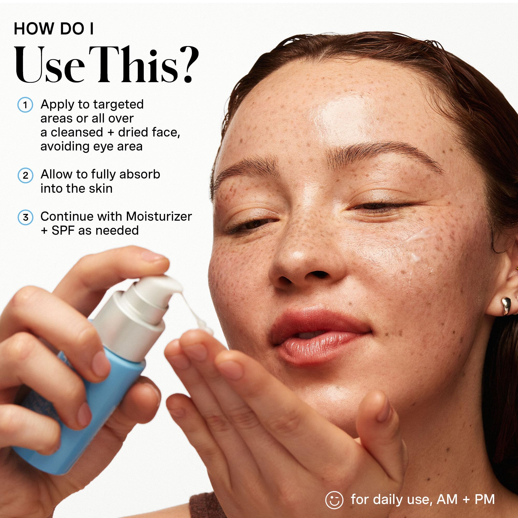Sample application on face showing post-acne marks subtly brighten.