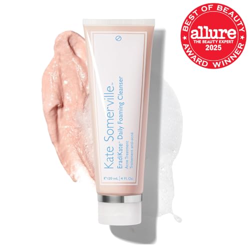 Foam cleanser being dispensed, showing easy daily application for AM and PM use.
