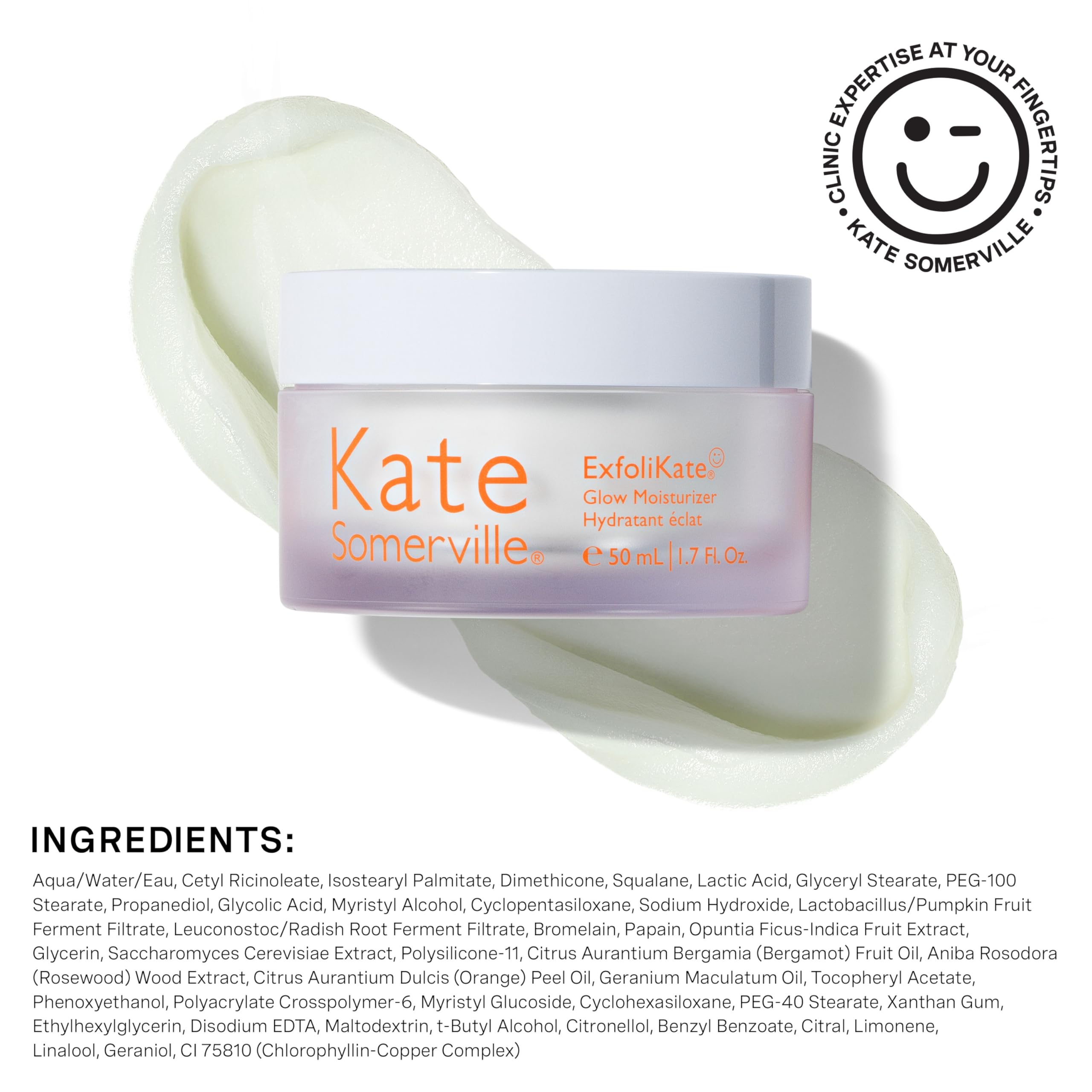 Hyaluronic acid and squalane in Kate Somerville Glow Moisturizer