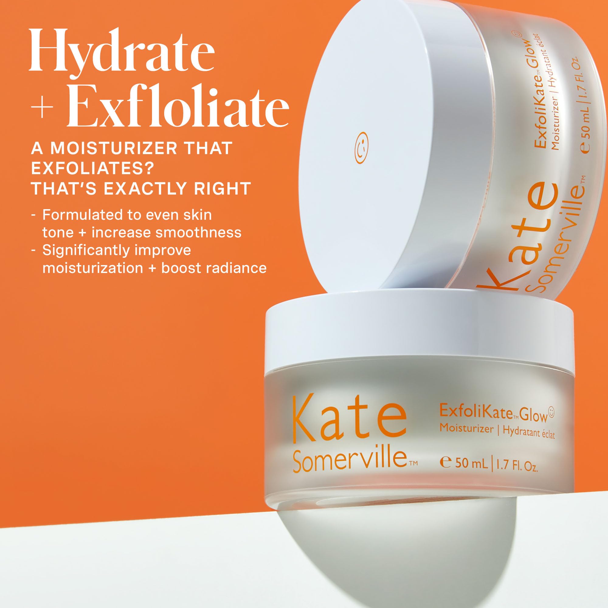 Jar of Kate Somerville ExfoliKate Glow Moisturizer ready for application