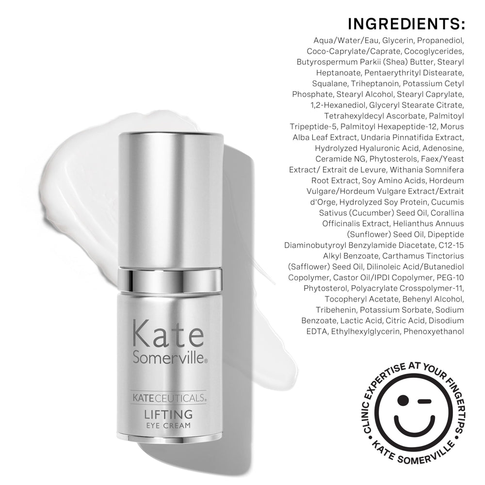 Gently patting KateCeuticals lifting eye cream around the eye area.