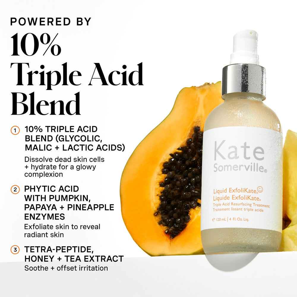 Cotton pad applying Kate Somerville Liquid ExfoliKate for even surface texture.