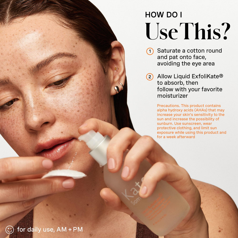 Graphic of Kate Somerville Liquid ExfoliKate ingredients highlighting 10% triple acid blend.
