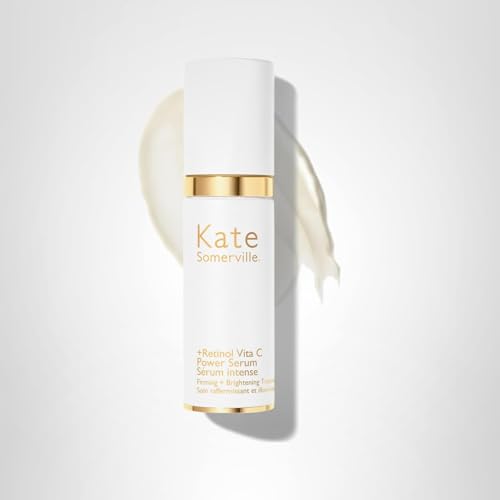 Bathroom shelf scene with Kate Somerville Retinol Vita C Power Serum glow