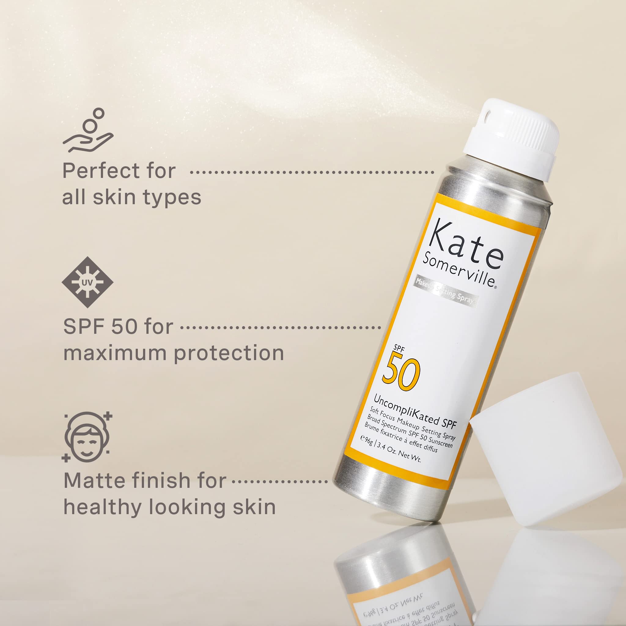 Close-up of SPF 50 mist ready to spritz.