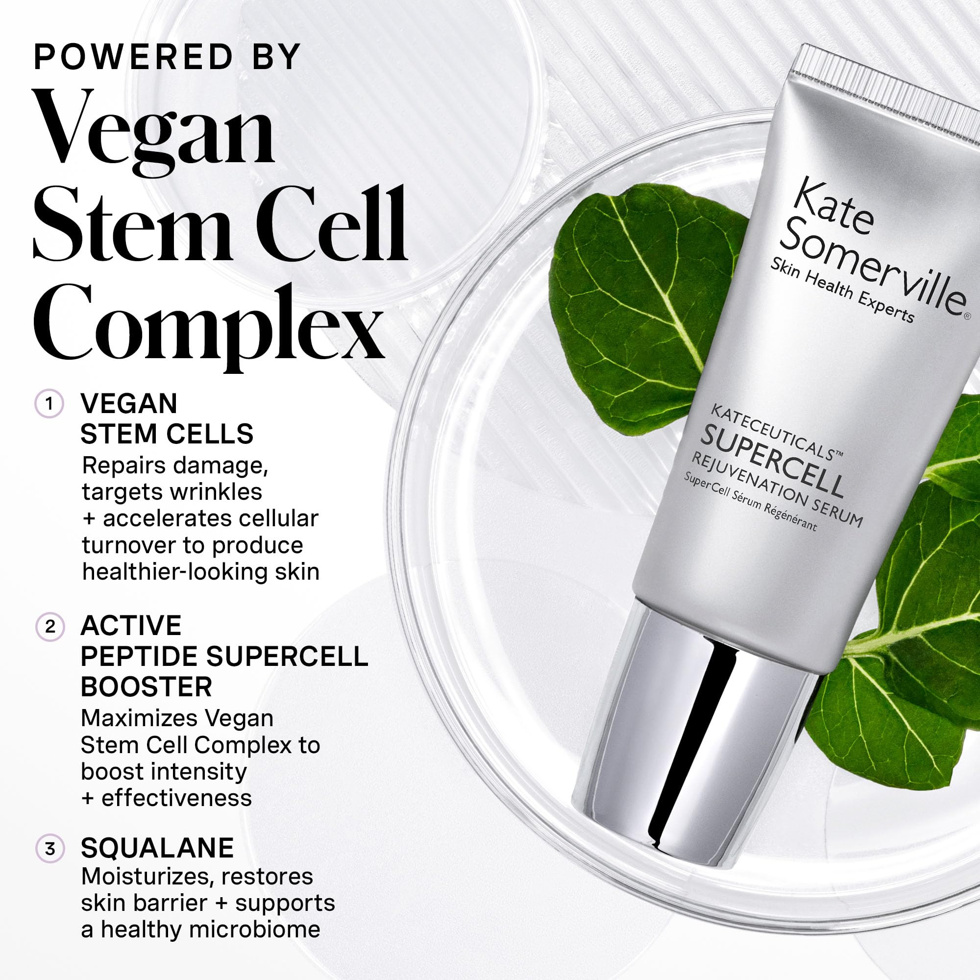 Close-up of Kate Somerville SuperCell serum being applied for smoother texture.