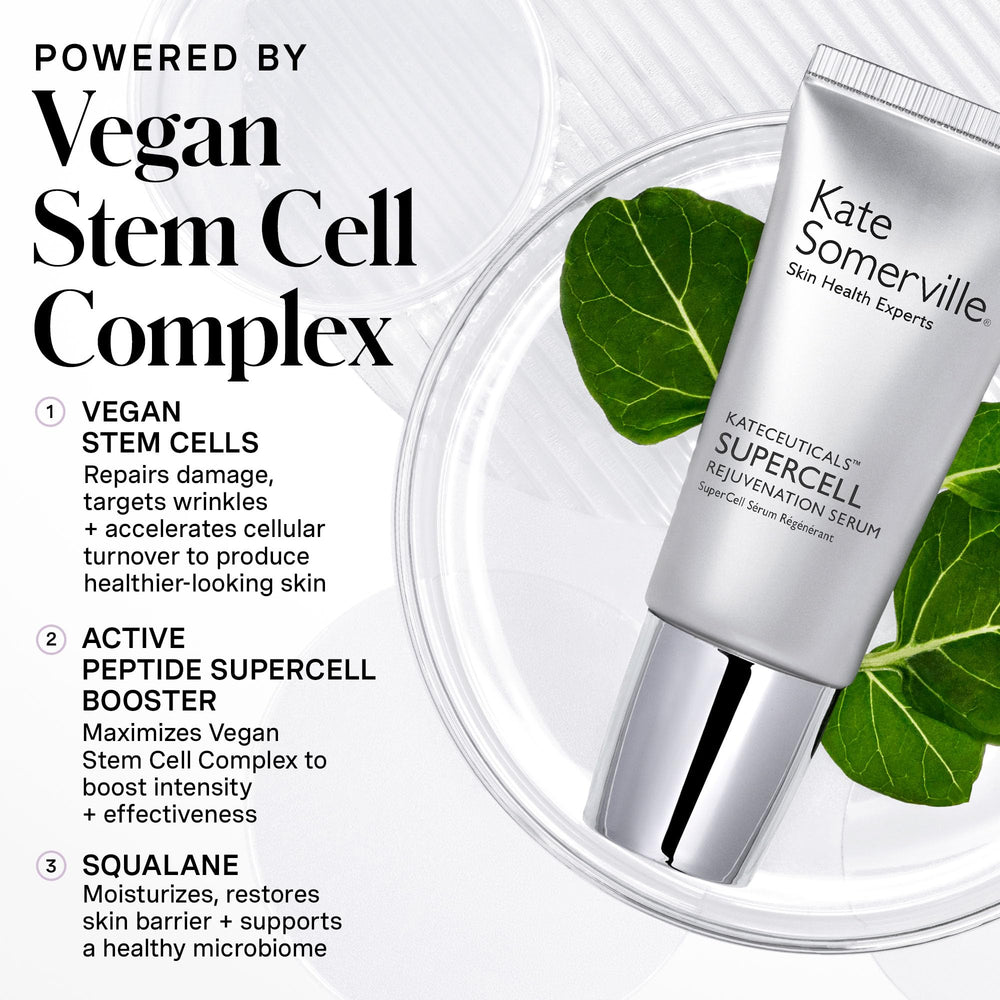 Close-up of Kate Somerville SuperCell serum being applied for smoother texture.