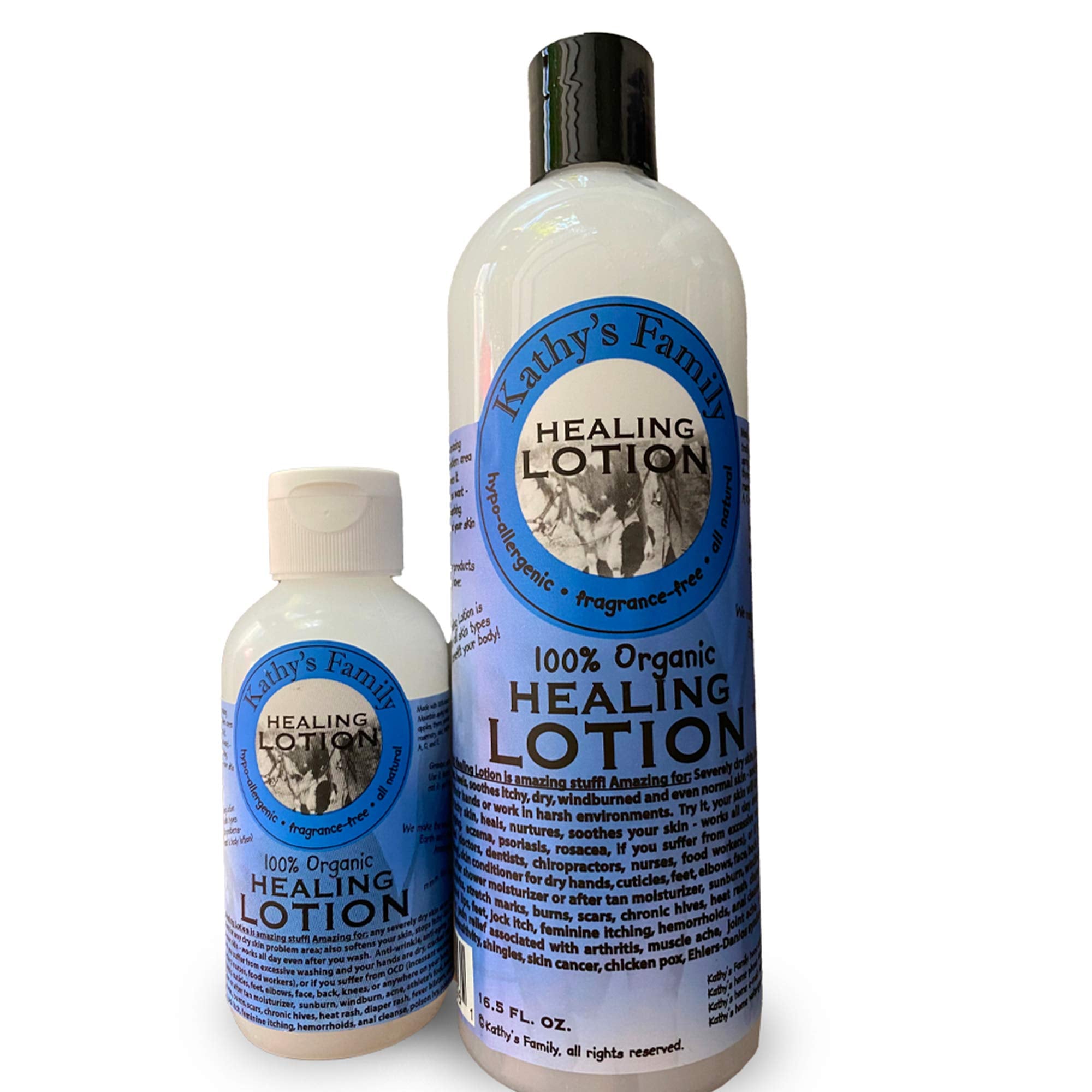 Kathy's Family Healing Lotion bottle for soothing dry skin and daily moisturization
