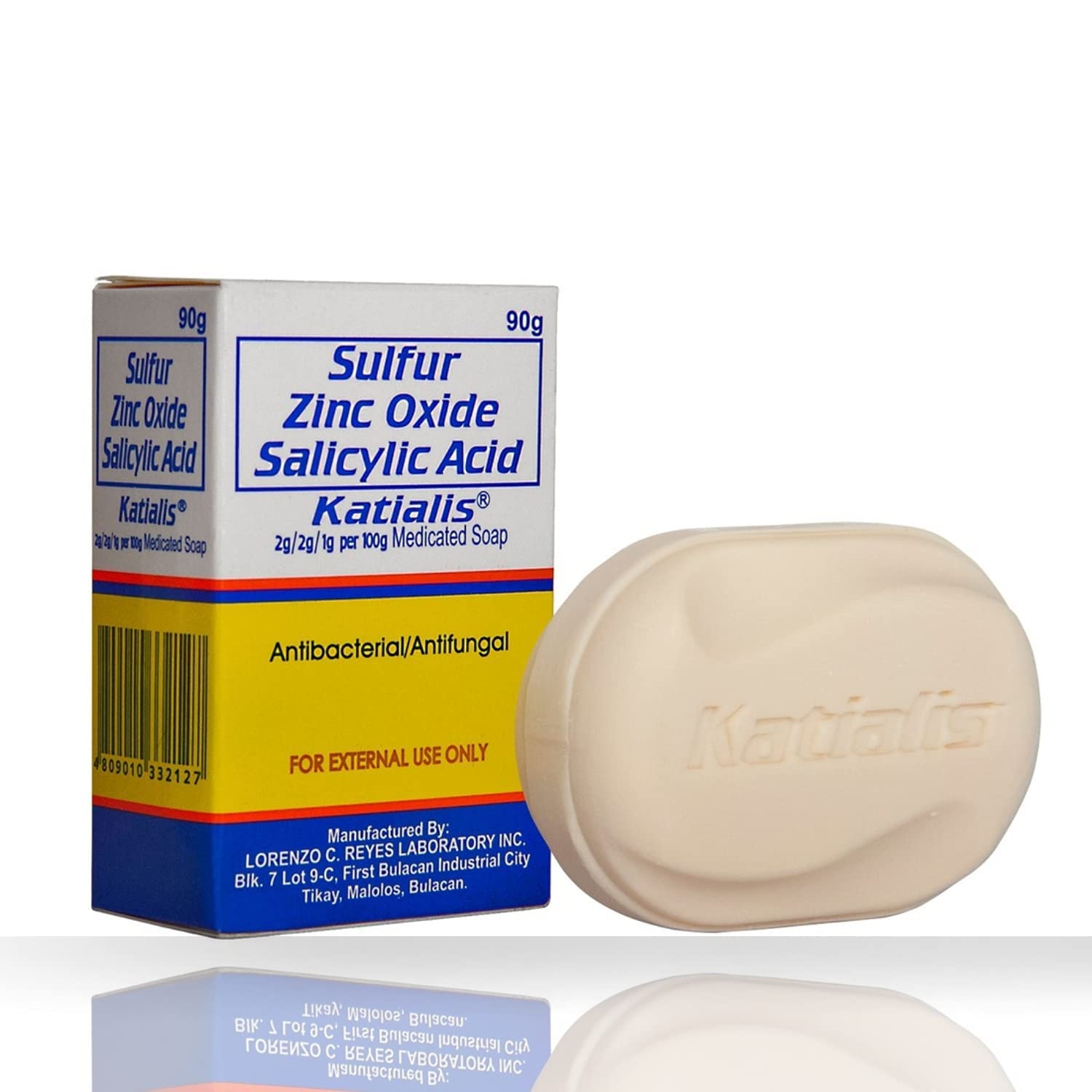 Katialis soap bar with sulfur-zinc-oxide formula for cleansing and anti-bacterial protection.