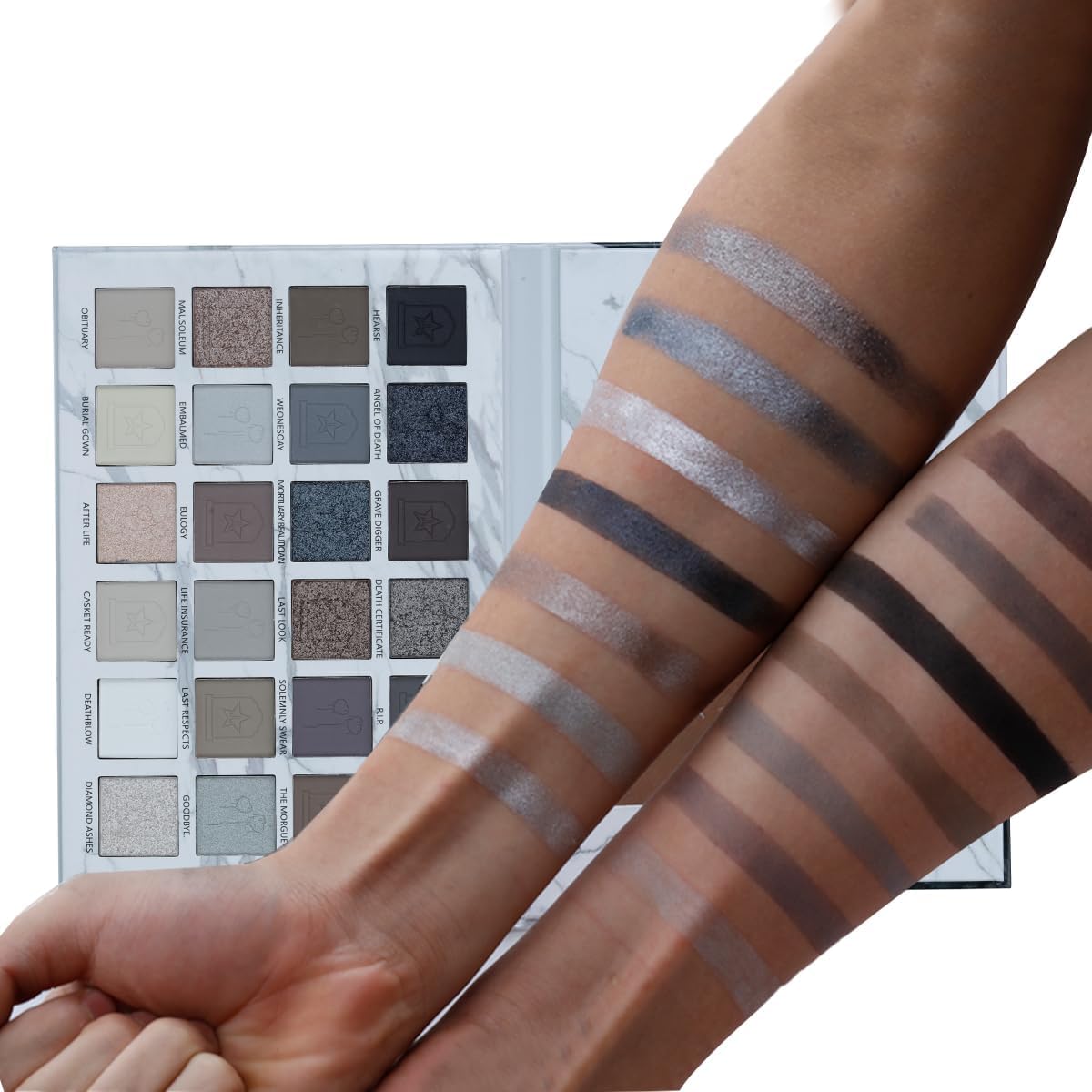 Katiluxiya easy-application swirls demonstrate blendable, buildable coverage with brush or fingers.