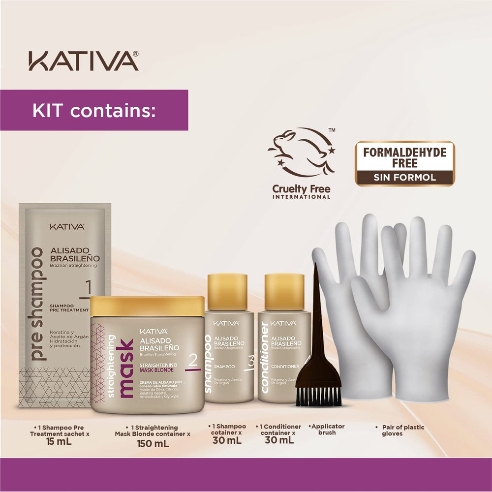 KATIVA brush included for even application during the straightening routine.