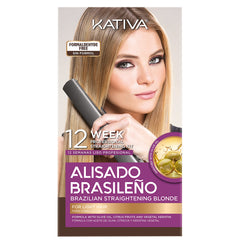KATIVA Blonde Straightening Kit packaging shows professional at-home straightening for light hair.