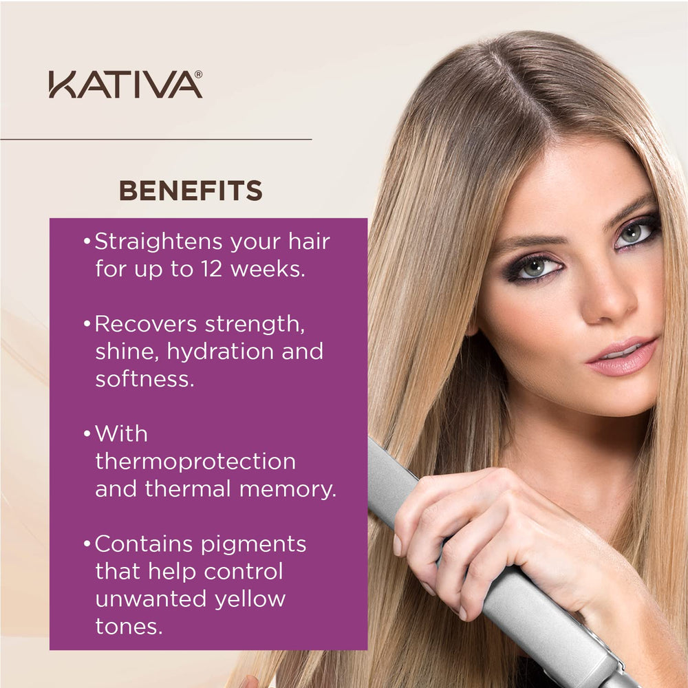 KATIVA pre-treatment shampoo bottle ready for gentle cleansing before straightening.