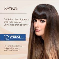 KATIVA Pre-Treatment Shampoo bottle preps hair for even straightening.
