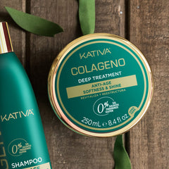 Kativa Collagen mask packaging on shelf, promising strengthened, youthful-looking hair.