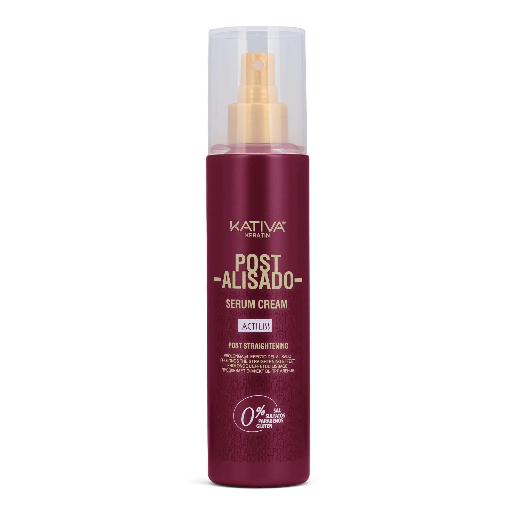 Kativa Post Straightening Serum Cream bottle shown for smooth, long-lasting straightening.