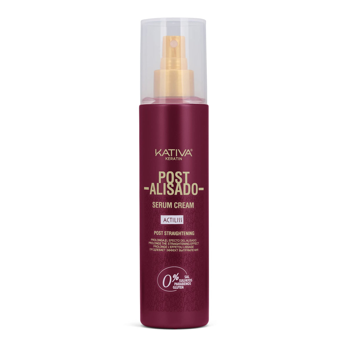 Kativa Post Straightening Serum Cream bottle shown for smooth, long-lasting straightening.