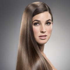 Kativa Post Straightening Serum Cream on glossy hair highlighting shine.