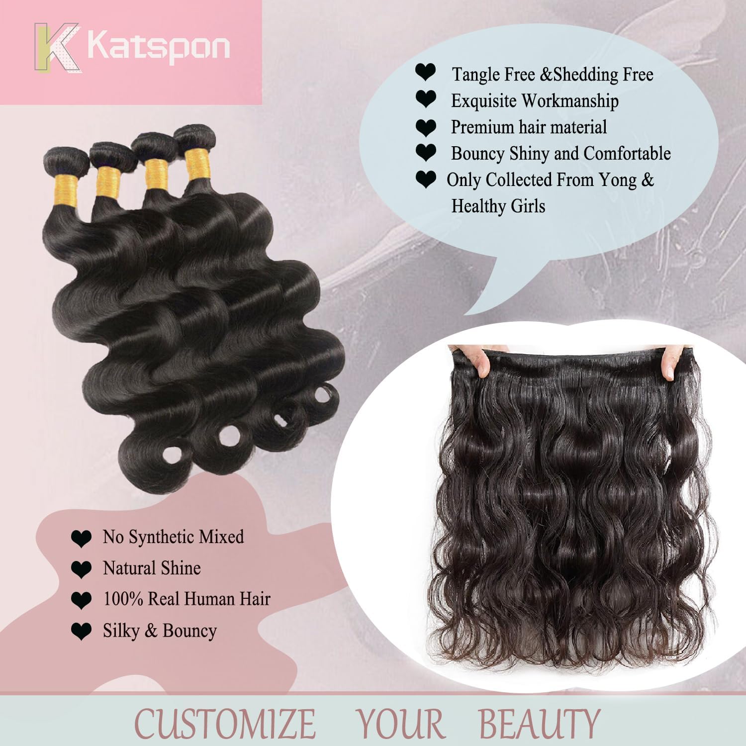 Katspon 22 inch body wave bundles blend with your hair for volume and shine
