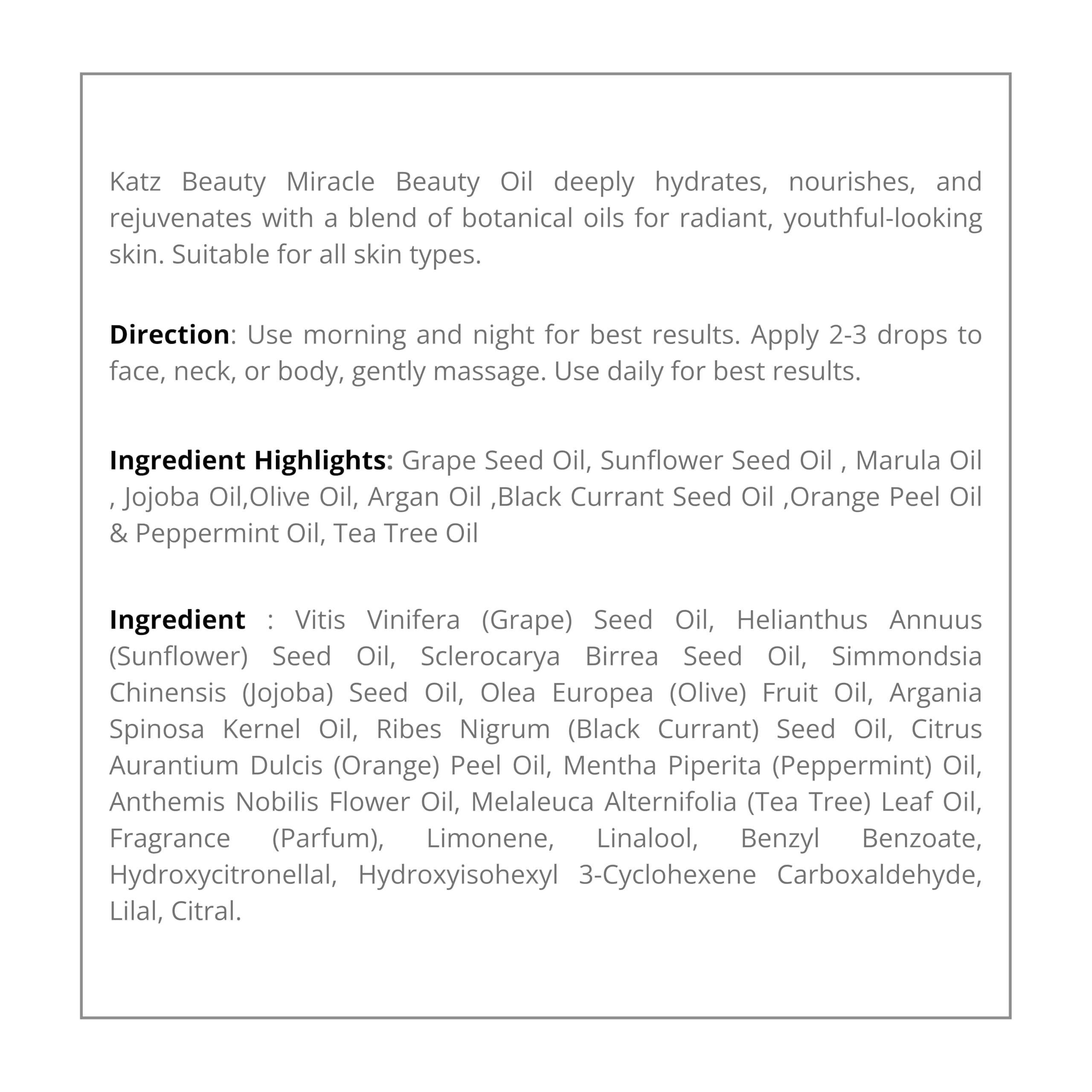 Katz Beauty Central Miracle Oil enhances spa-like gua sha rituals.