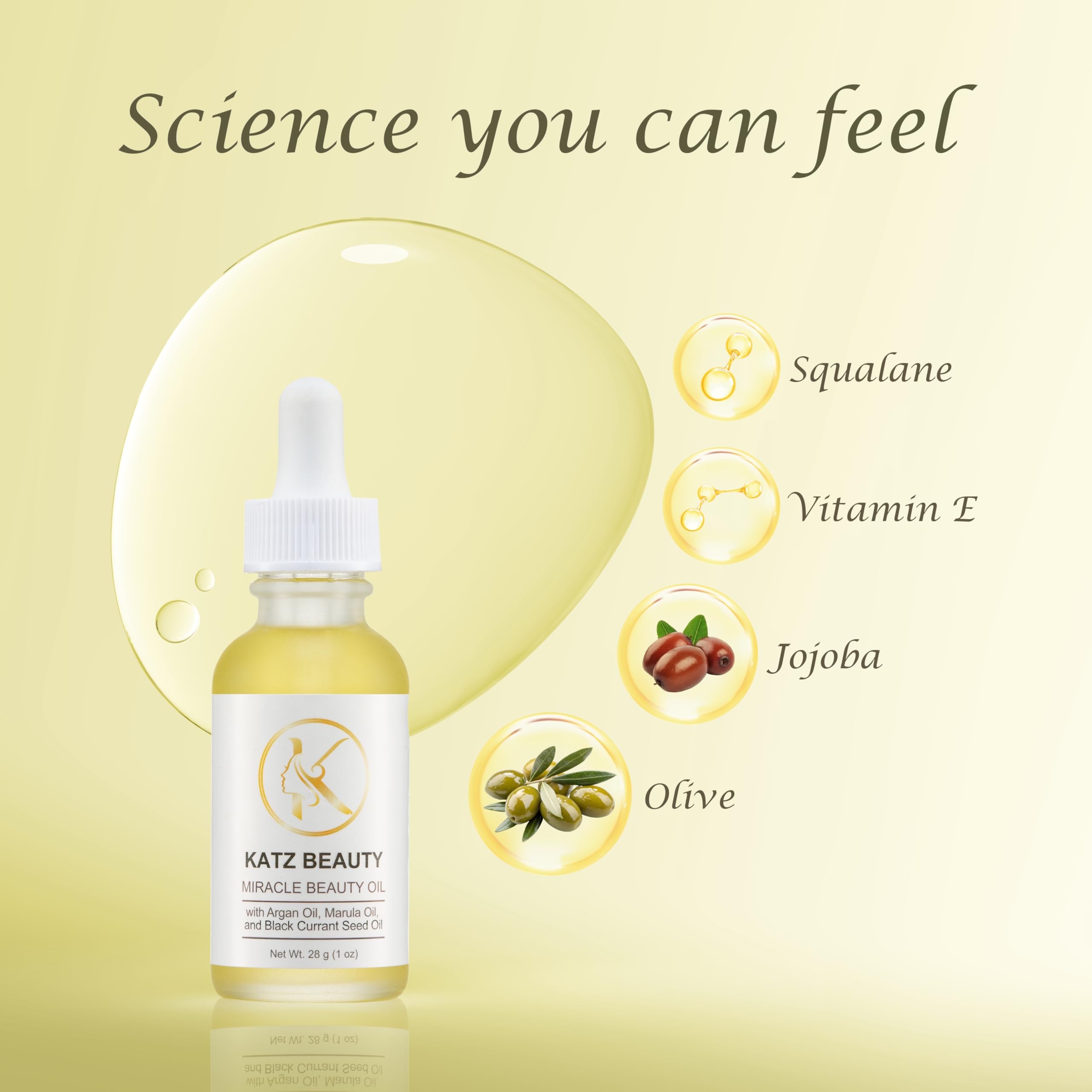 Katz Beauty Central Miracle Oil texture close-up shows a lightweight slip.