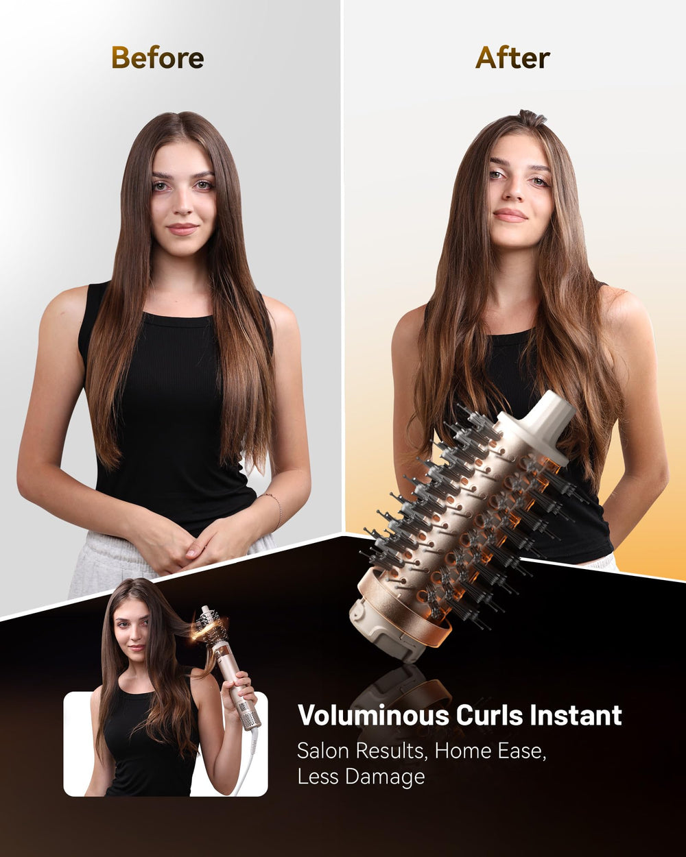 KAUGIC attachments in use for drying and curling versatility.