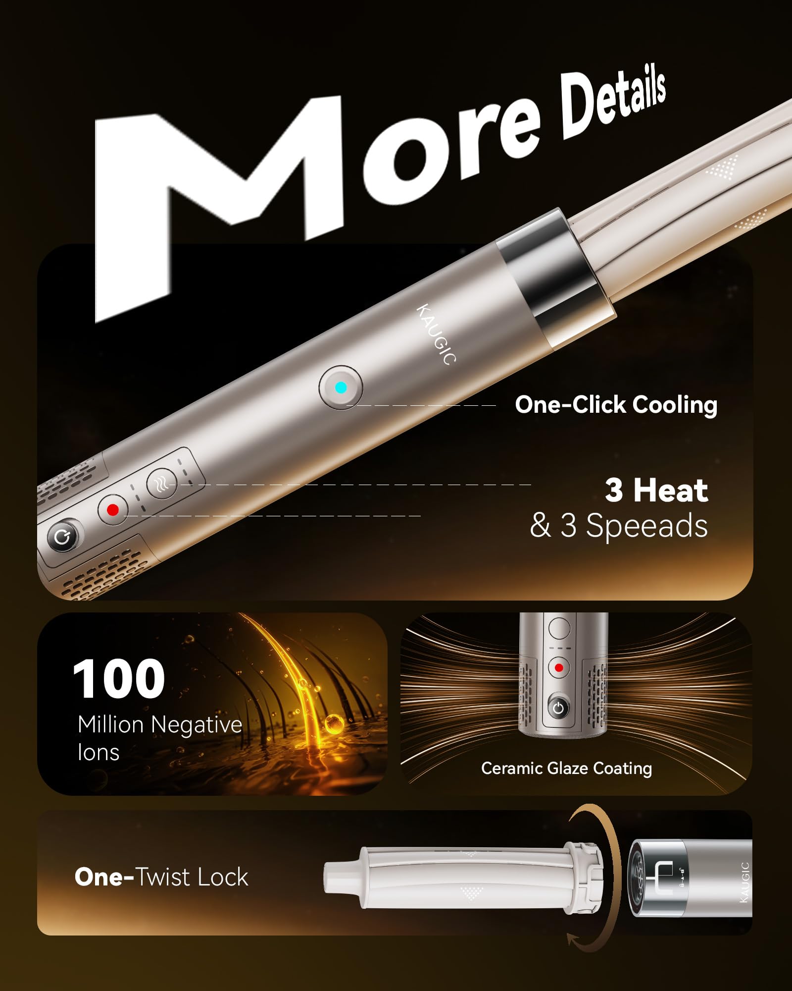 KAUGIC Coanda technology for faster drying with lower heat, natural curls.