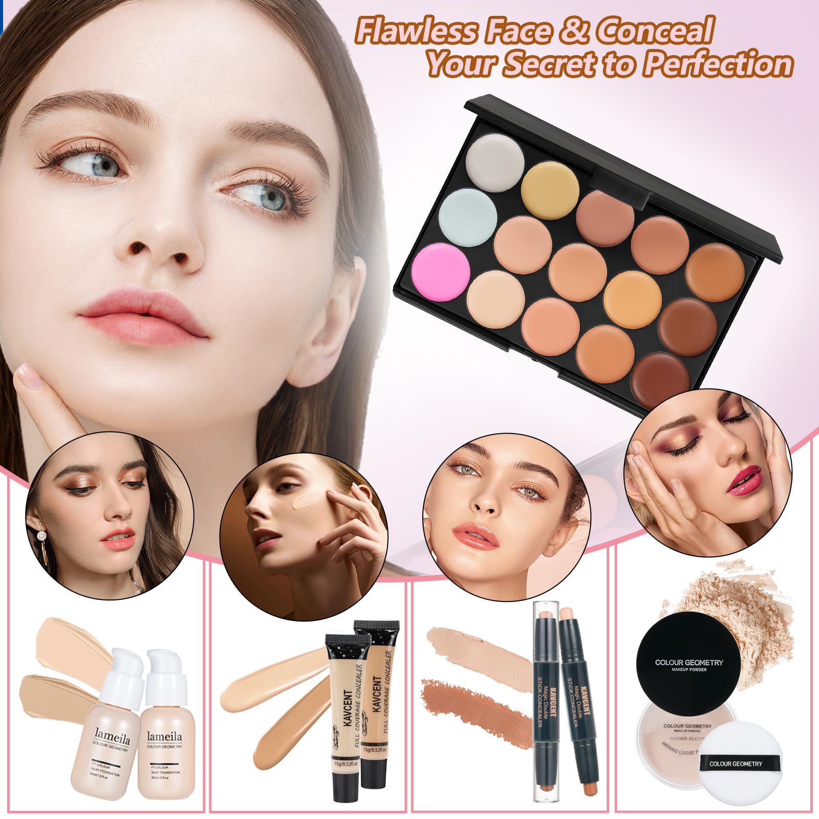 KAVCENT makeup brushes and powder puff for seamless blending